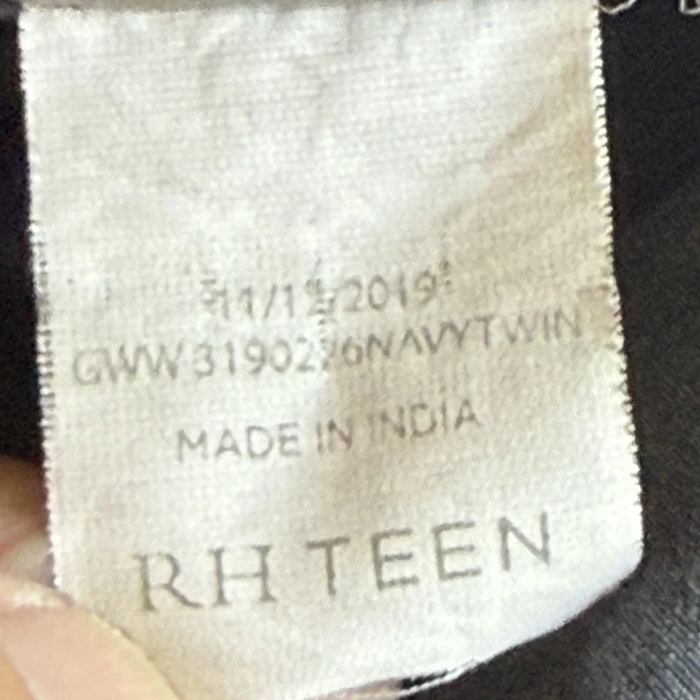 RH Teen Garment Washed Matelasse Organic Cotton Duvet Cover Twin Navy $275 Orig